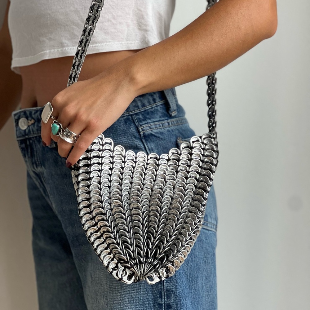 Silver Crossbody Bag with Chainmail Design